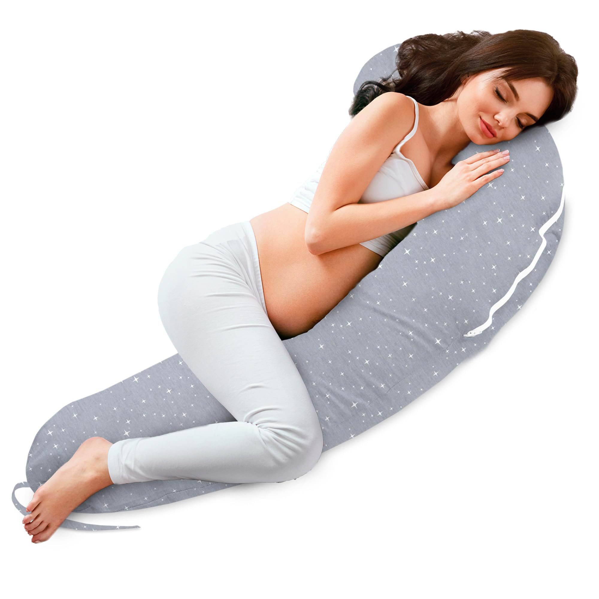 Totsy Baby Cuscino allattamento e gravidanza 140cm – Guanciale laterale corpo per dormire sul fianco Supporto perfetto per il riposo e il relax Ideale per maternità e futuro mamme Forma a C