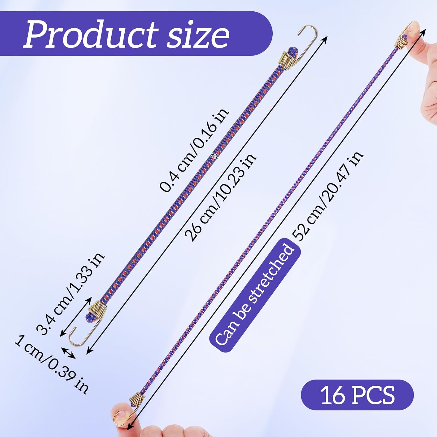 Small Bungee Cords with Hooks, Short Bungee Cords, Mini Bungees Cord Hooks, 16 Pack 10 Inch Mini Adjustable Short Elastic Bungees Cord Multicolor Rubber Straps for Bicycle Camping Tools Tarpaulin
