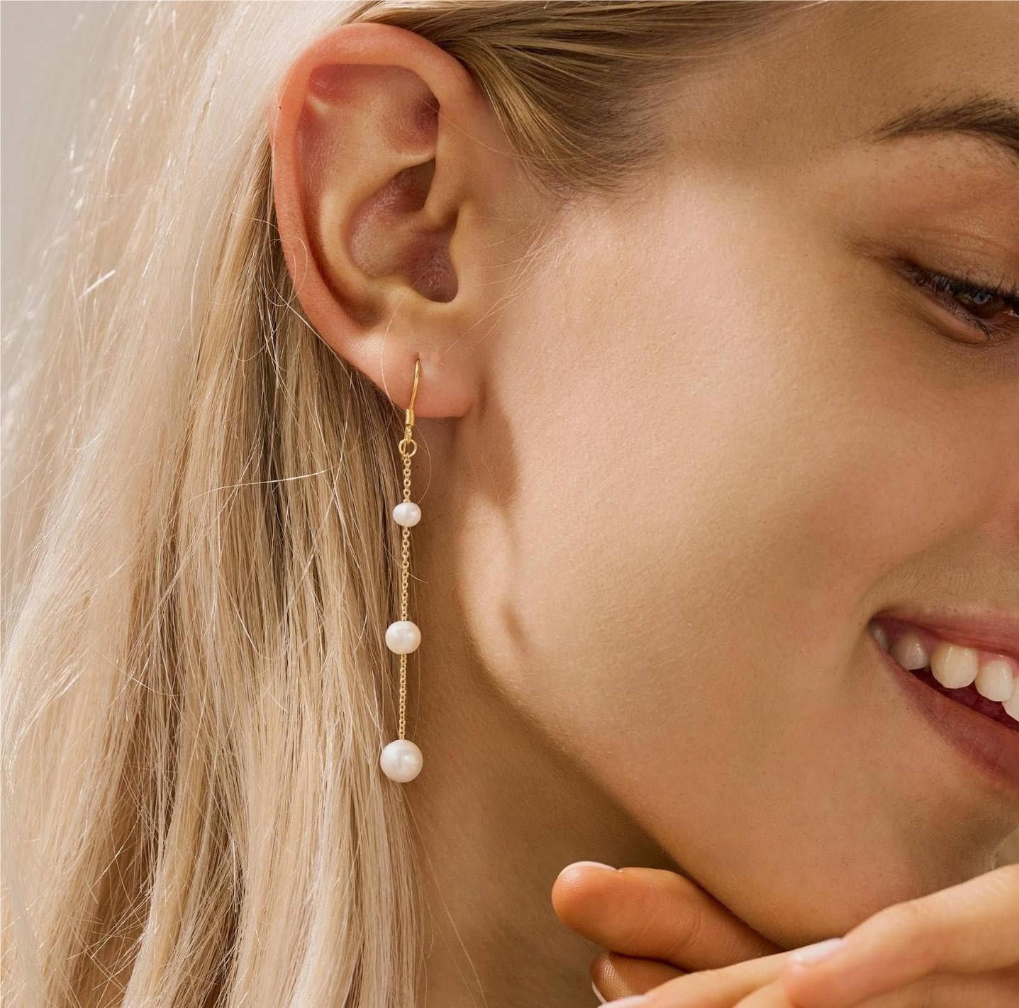 Pearl Earrings for Women - Dainty Gold Dangle Drop Earrings, 14k Gold Plated Cute Bow Design, Hypoallergenic Pearl Studs, Wedding Jewelry Gifts - Image 4