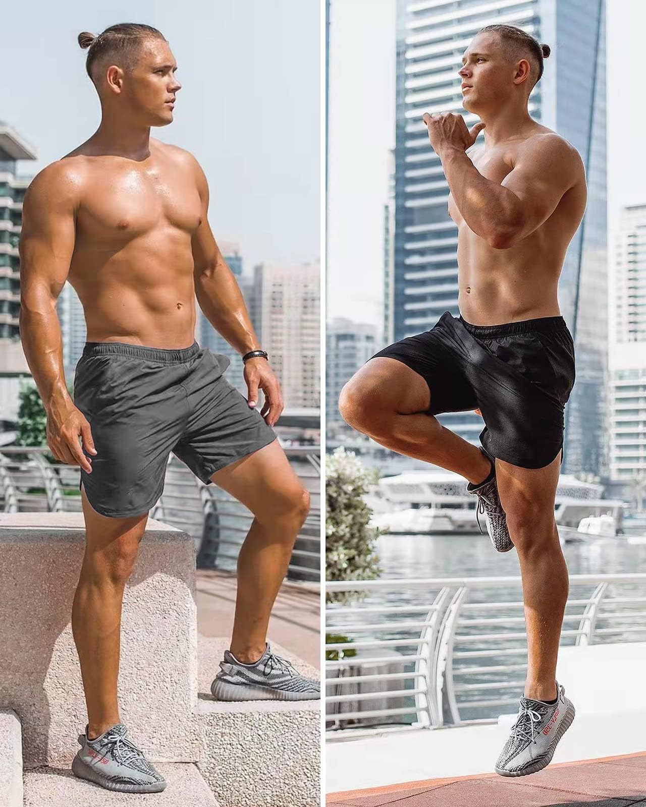 CANGHPGIN Pantaloncini da ginnastica sportivi da uomo, 17,8 cm, leggeri, confezione da 2 pezzi, con tasche, Grigio Scuro+Grigio Chiaro, XX-Large