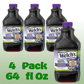 Welch's 100% Concord Grape Juice Drink 64 fl oz Plastic Bottles 4 Pack + 15 Sugarcane Disposable Straws by KOOL8SHOP Infinite Deals