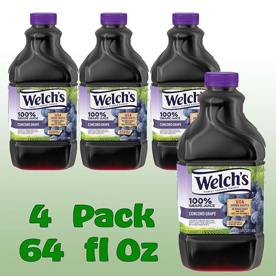 Welch's 100% Concord Grape Juice Drink 64 fl oz Plastic Bottles 4 Pack + 15 Sugarcane Disposable Straws by KOOL8SHOP Infinite Deals