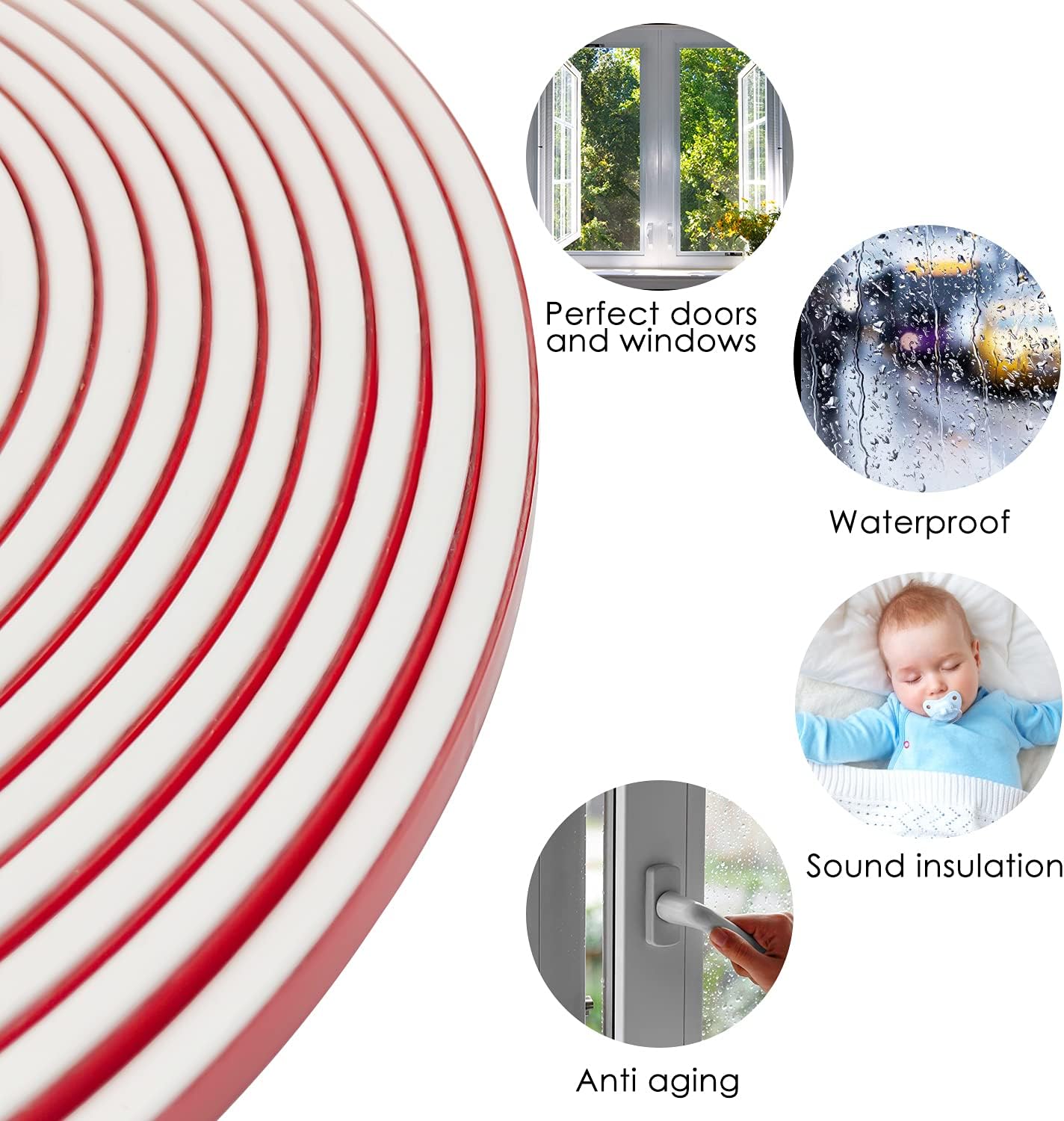 Hоttеѕt Sаlе Qishare Silicone Rubber Weather Strip, Multi-Hole Design Seal Strip for Doors and Windows, Professional Self Adhesive Anti Collision Soundproof Waterproof Dustproof Windproof, 6M (D14x12mm, White)