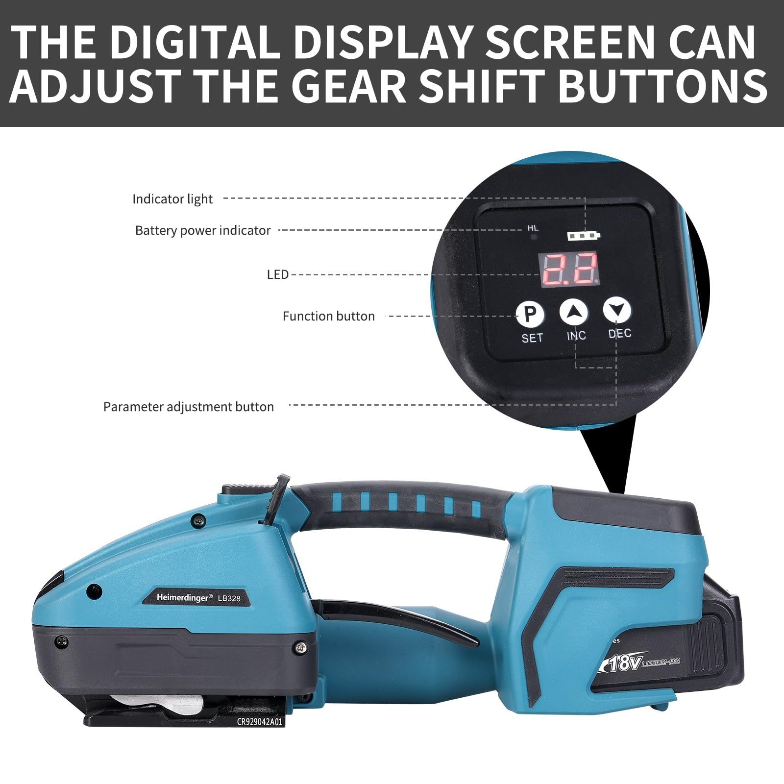 Reggiatrice da 18 V, PET/PP da 13-16 mm, display digitale, saldatura con un solo pulsante, pressa per balle automatica portatile, senza batteria