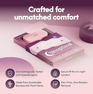 SleepSeal Mouth Tape for Sleeping - Made from Hypoallergenic Bamboo Silk & Medical-Grade Adhesive - Dermatologically Tested Sleep Tape Gentle on Skin - Supports Nasal Breathing - 30 Nights
