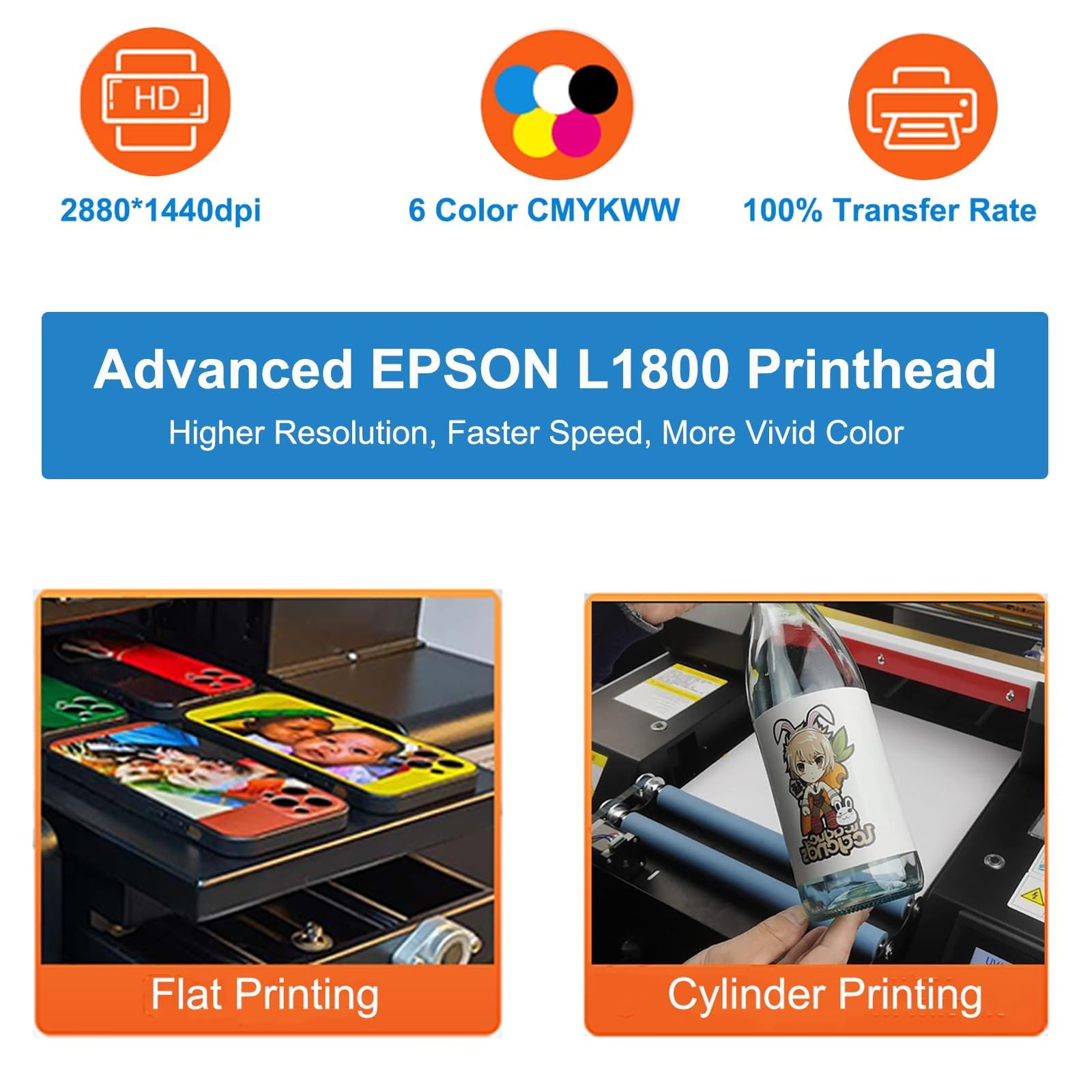 Impresora Plana UV de inyección de Tinta A3 Impresora de Superficie Multifuncional de inyección de Tinta de Color automática se Pueden Imprimir Botellas, Negra, 2880x1440dpi