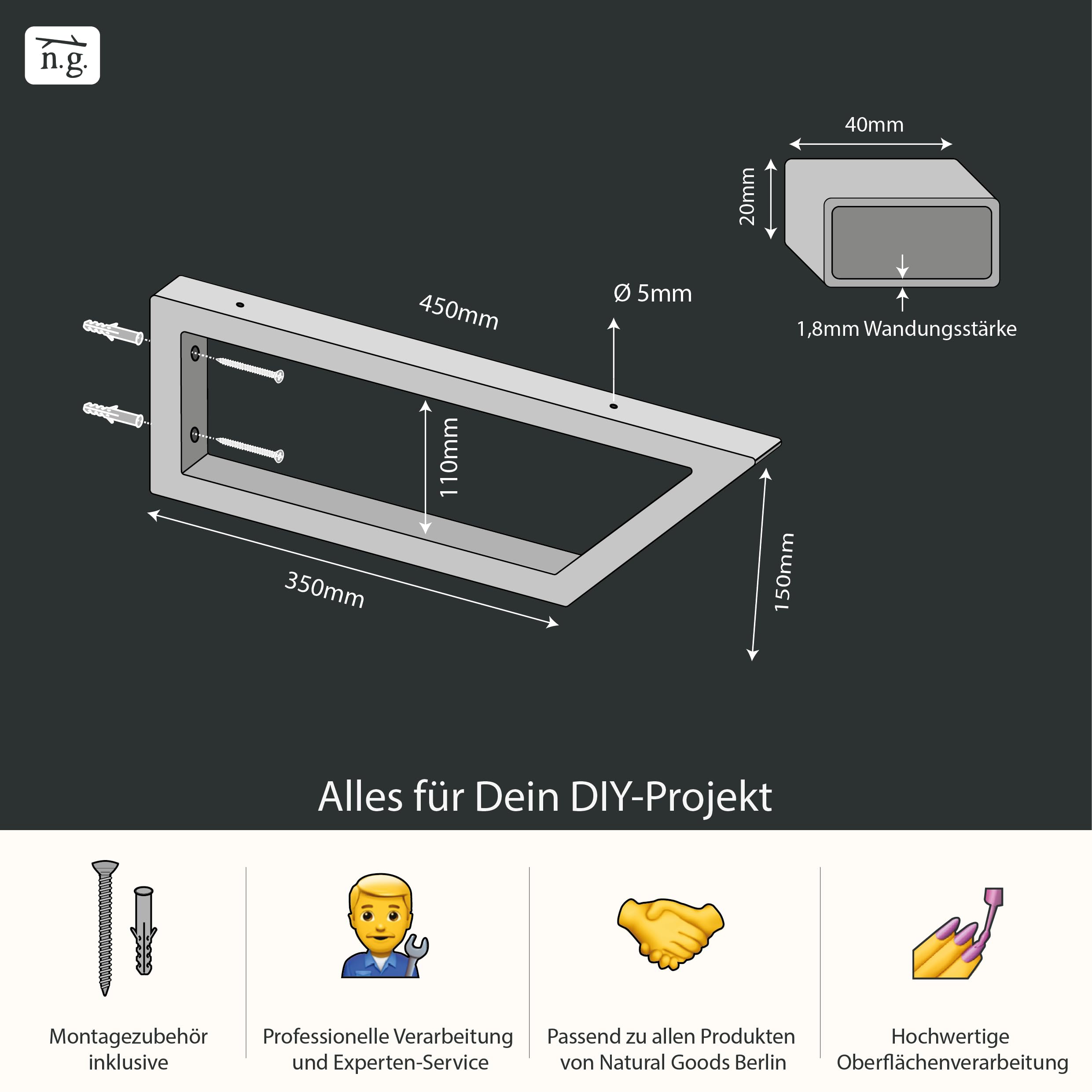2x Wandkonsole SCHRÄG Waschtisch Aufsatzwaschbecken Regalhalter schwerlast Metall Wandhalter Wandregal Handtuchhalter Unterbau Konsolenträger belastbar Eckstütze Regalwinkel stabil (Schwarz, 450mm)