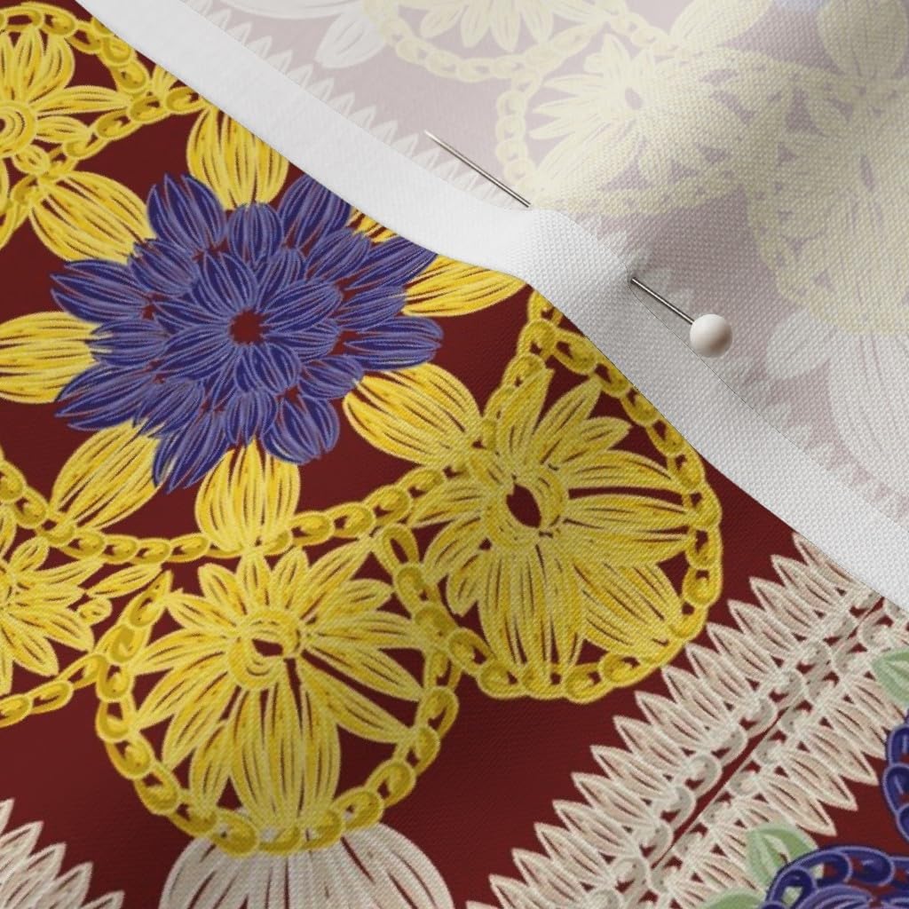 Spoonflower Fabric - Granny Square Garden Flowers Crochet Nostalgic Vintage Printed on Petal Signature Cotton Fabric by The Yard - Sewing Quilting Apparel Crafts Decor