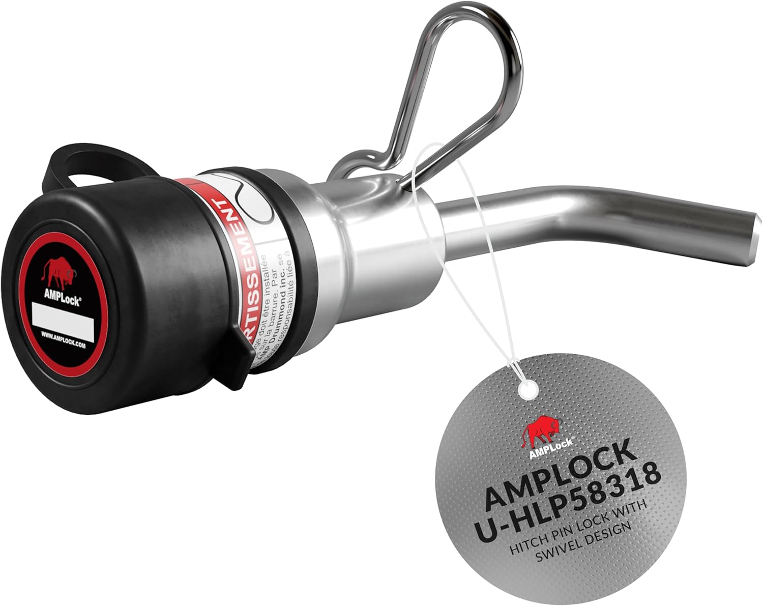 AMPLock - U-HLP58318 5/8" Heavy Duty Trailer Hitch Lock Pin - Anti theft, Keyed-Alike, Patented Trailer Hitch Locks Pin with Swivel Design for 2.5"x2.5" & 3"x3" Receiver Tube- Travel RV Towing Locks