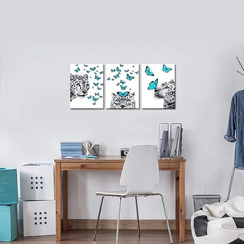 Miniatura 2 de Kalormore - Lienzo abstracto para pared, diseño de leopardo blanco y negro con mariposas