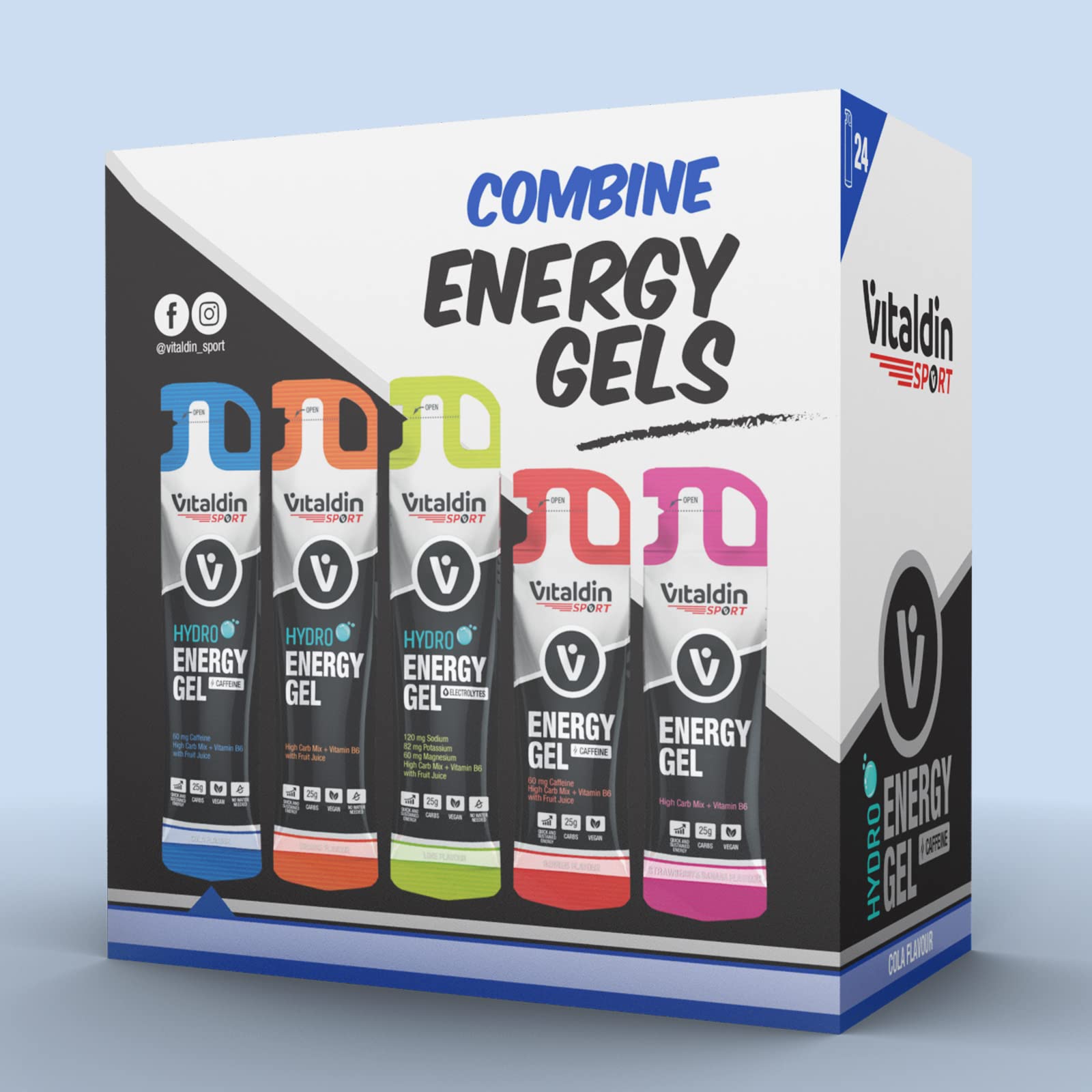 VITALDIN SPORT Hydro Energy Gel – 24 Geles x 55 ml – Gel Energético Hydro sabor Naranja con Vitamina B6 – Energía rápida y sostenida en Running, Ciclismo & Deportes de Resistencia