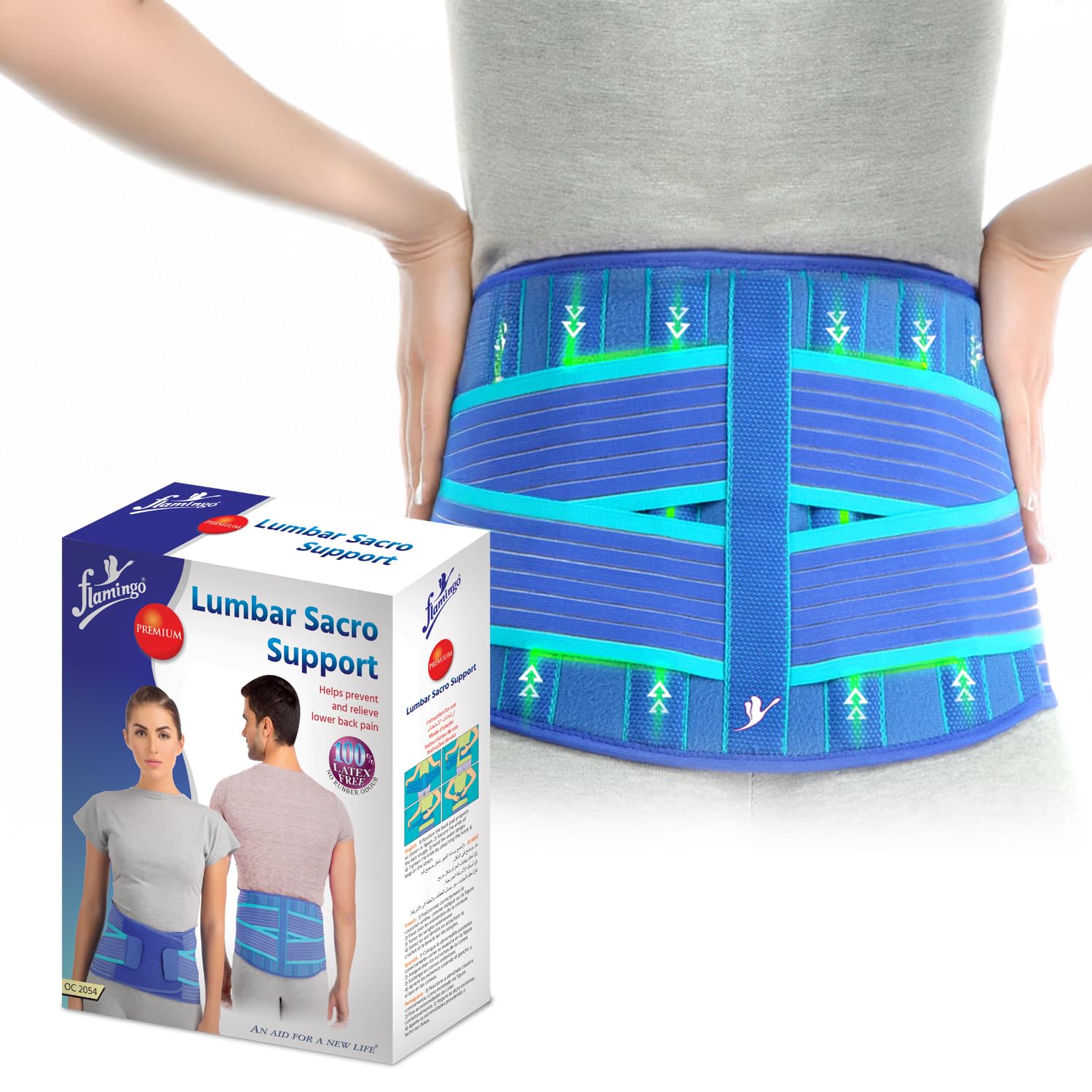 Flamingo Premium Lumbar Sacro Support Belt | Moderate Back Support with 4 Metal Splints for Disc Issues, Back Pain, Poor Posture & Post-Surgery Recovery | Size : Large