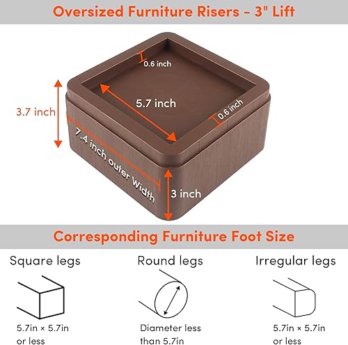Miniatura 2 de Elevadores de cama de gran tamaño, resistentes, apilables, paquete de 4, elevadores de muebles para sofás de 3 pulgadas o 6 pulgadas, soporta hasta
