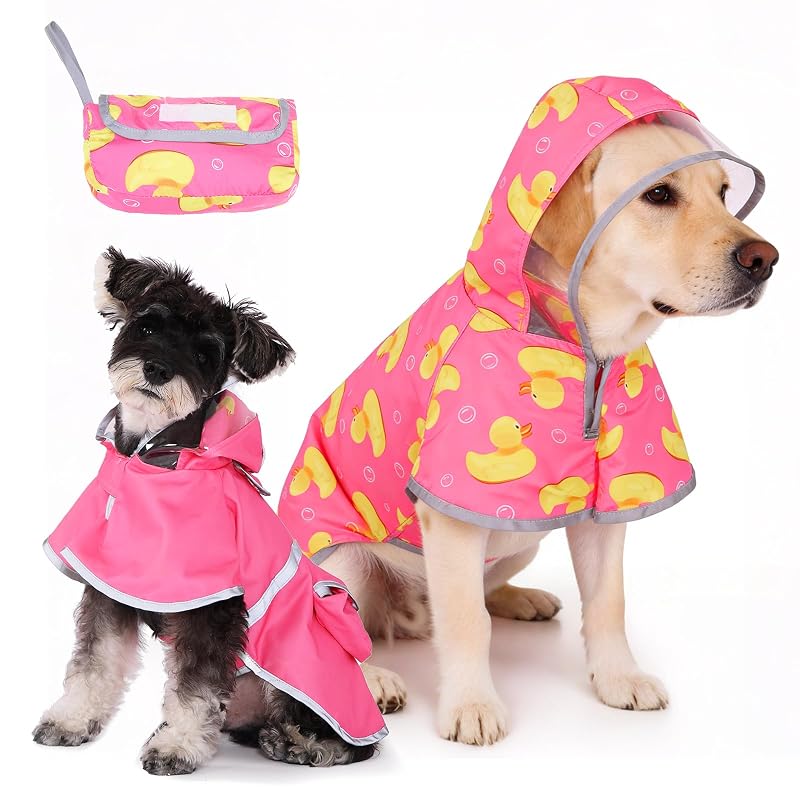 Capa de chuva reversível para cães médios com capuz e faixa refletiva KOOLTAIL PINK, tamanho Médio, 6,8–11,3 kg