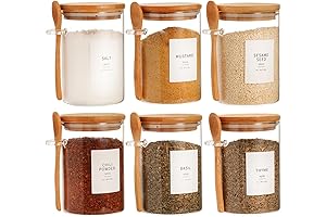 Contenedores Para Especias de Cocina Premium: Juego de 6 Frascos de Vidrio...