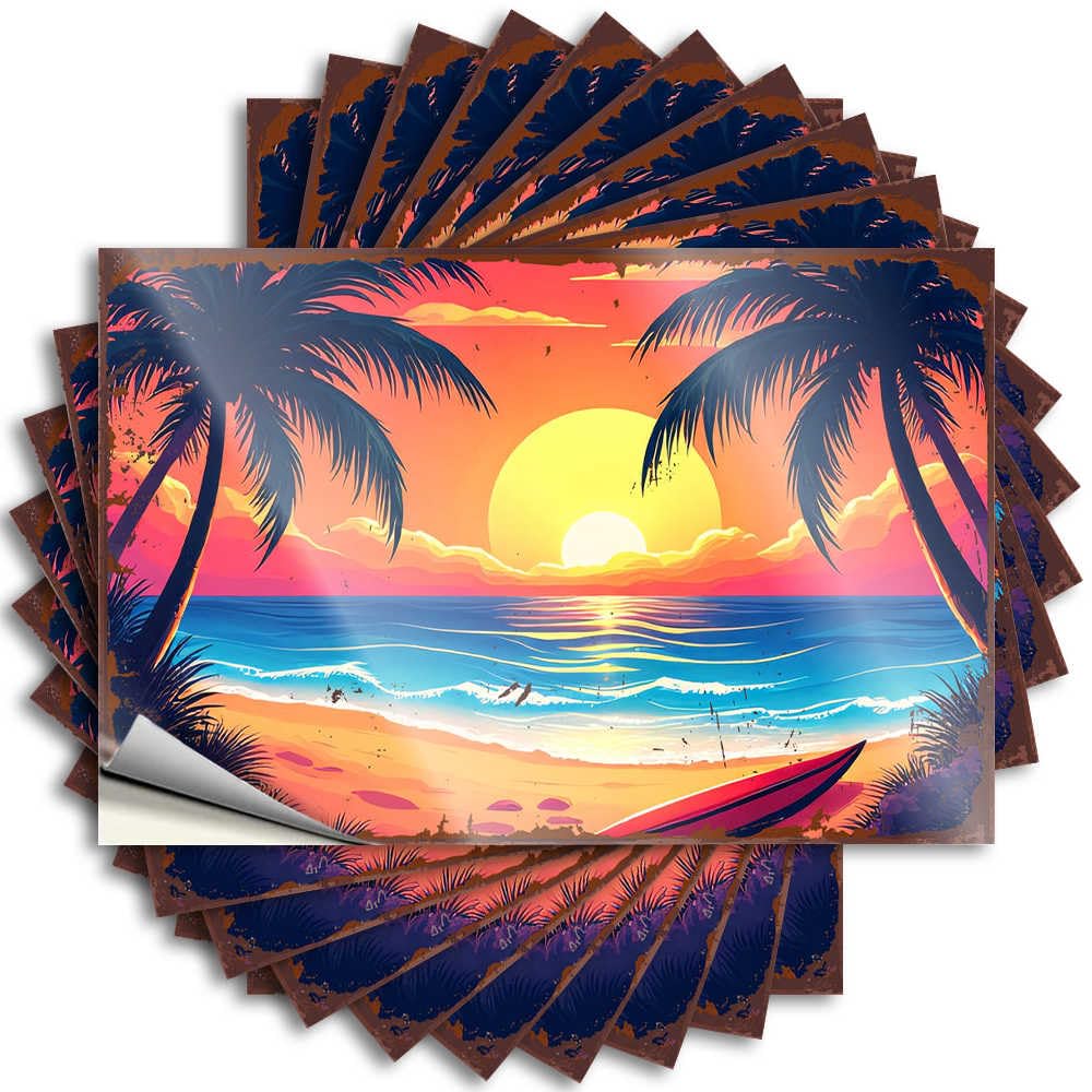 Fzfn Colour Plain Tattoos - Crazy Indoor Case Palm Trees, Sunset, Ocean Waves, Beach, Serenity, Nature, Horizon(12X18cm)