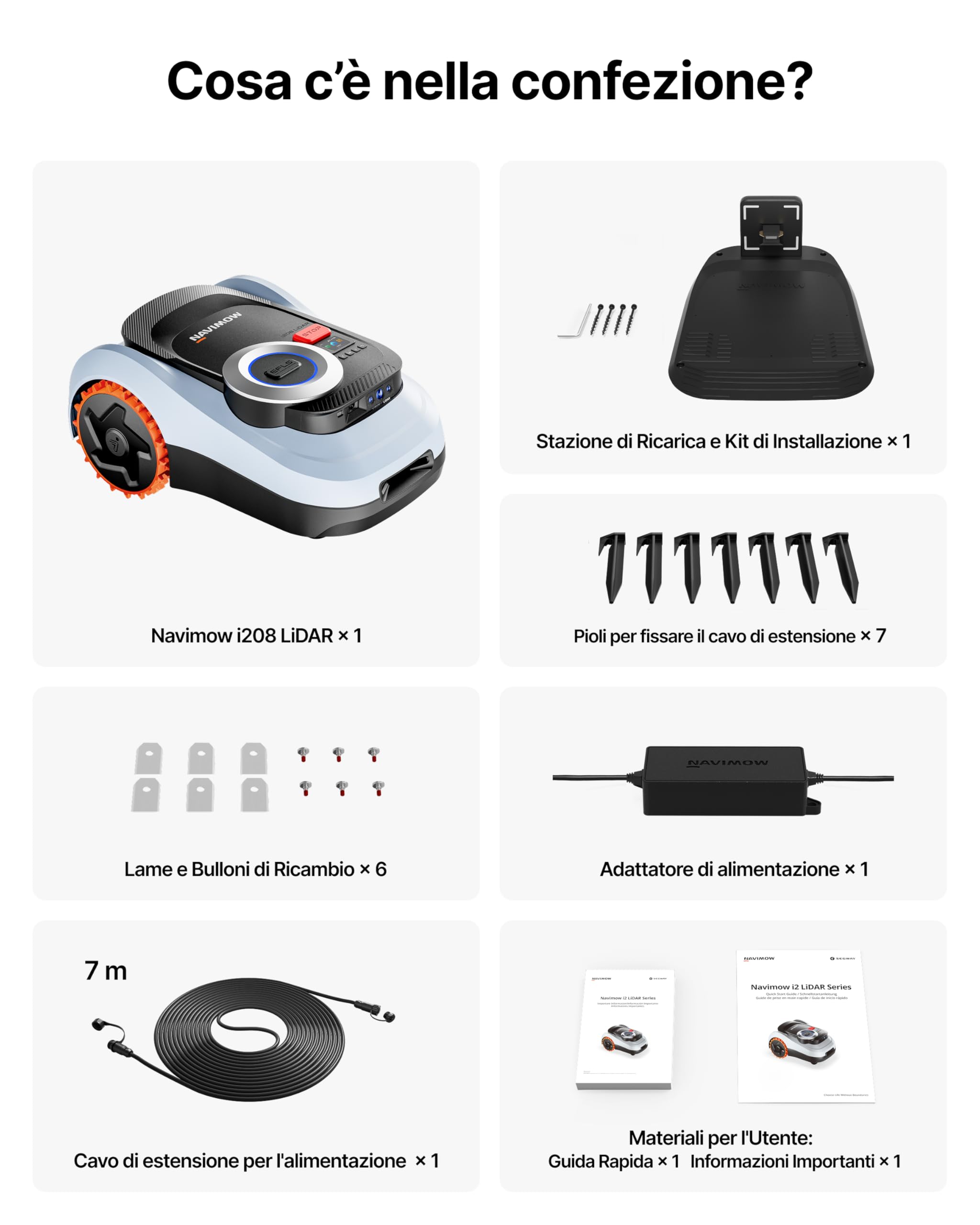 Segway Navimow i208 LiDAR Robot Tagliaerba Senza Filo Perimetrale per 800m² con Garage M, Pendenze del 45%, LiDAR a stato solido + Vision, Mappatura Automatica, 4G integrato (Spedito separatamente)