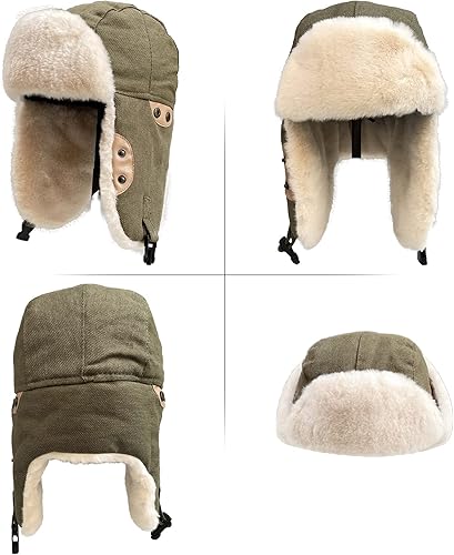 Miniatura 3 de Peicees Sombrero de aviador y gafas de trampero, accesorios de disfraz, gorra de soldado Ushanka con solapa de piel para orejas