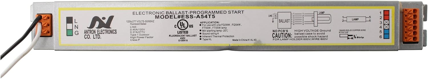 Antron Electronics ESS-A54T5 Fluorescent Ballast, 1 Lamp, FQ54 T5, 54W, 120/277V