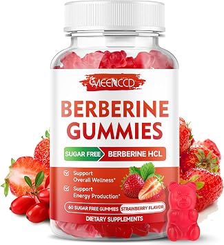 MEENCCD Berberine Gummies with Ceylon Cinnamon, Berberine HCL Supplement for Immune Support, Sugar Free, Vegan, Strawberry Flavor, 60 Count