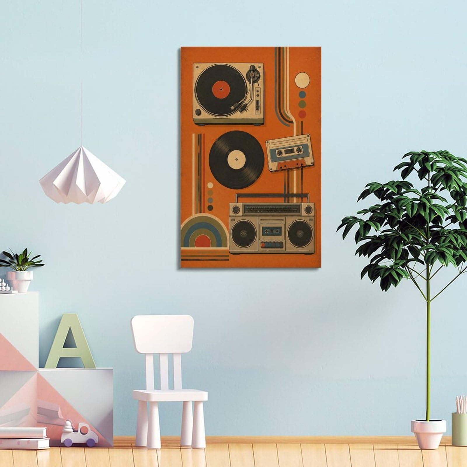 Poster da parete in tela con musica retrò, musicassetta in vinile, per decorazione della stanza, 61 x 91,4 cm