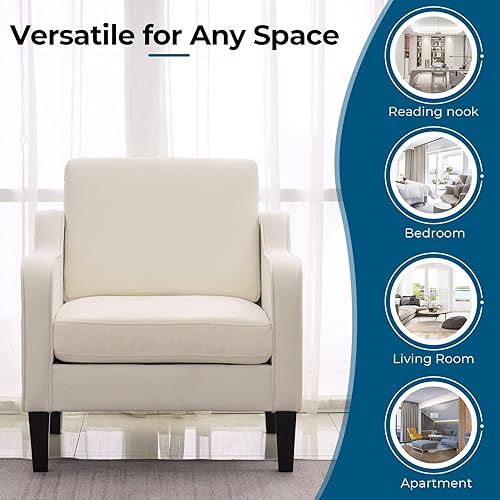 Miniatura 5 de VINGLI Silla decorativa moderna de mediados de siglo, sillas decorativas de tela beige para sala de estar, sillón tapizado, sofá con brazos