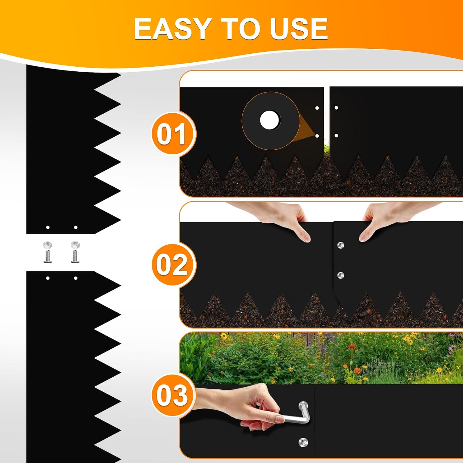 Metal Landscape Edging (6 Pack) - 40" L x 8" H, Galvanized Steel Garden Edging Border with Screws, Hammer in Landscape Edging for Yard & Pathway