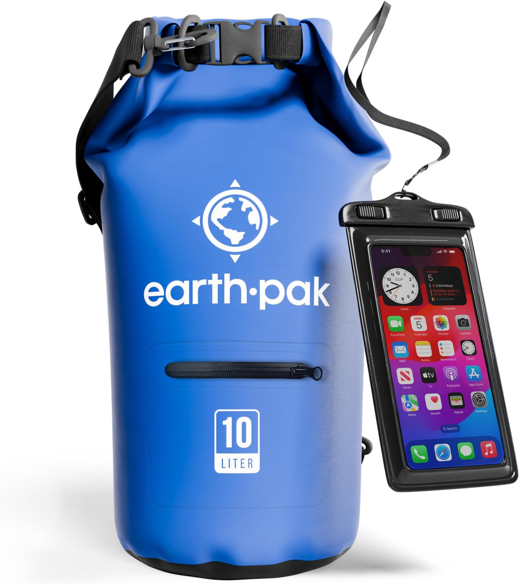 Earth Pak Unisex Waterproof Dry Bag With Front Zippered Pocket and Waterproof Phone Case