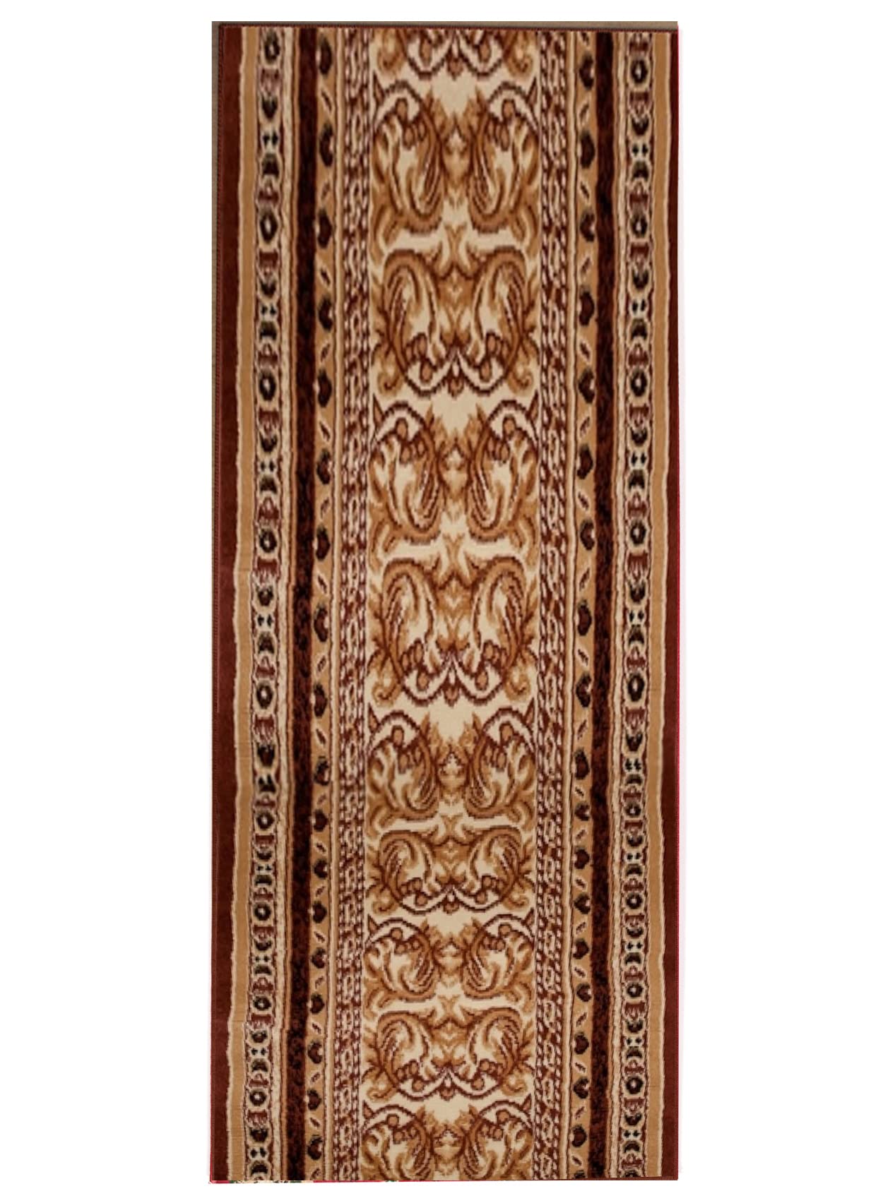 TAPISO Atlas chodnik na metry, krótkie runo, do kuchni, salonu, klasyczny, kwiatowy, paski, brązowy, beżowy, Ökotex 120 x 700 cm