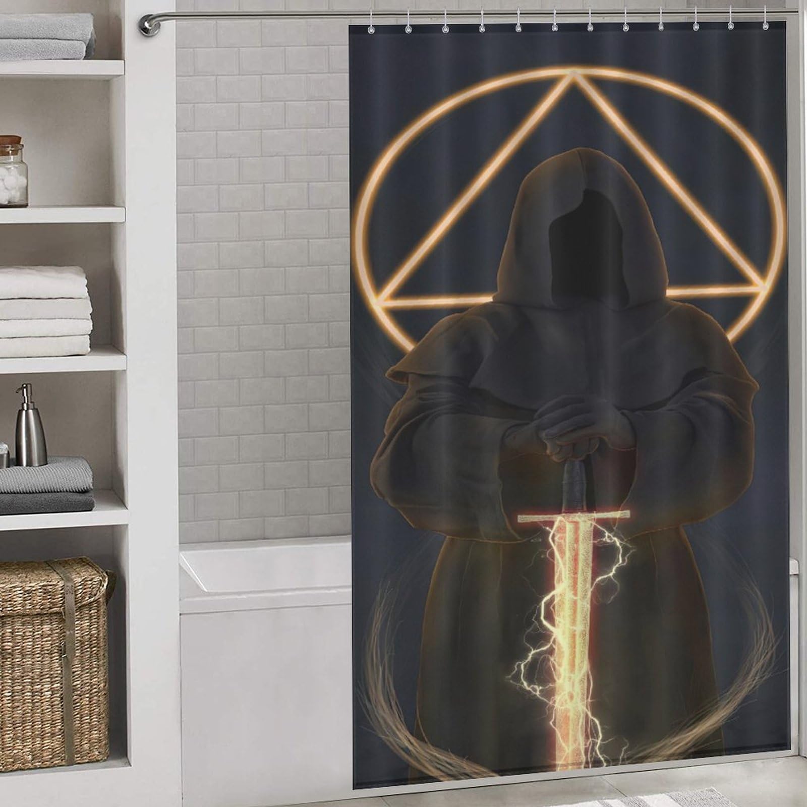 Rideau de douche anti-éclaboussures Ninja Noir en tissu polyester