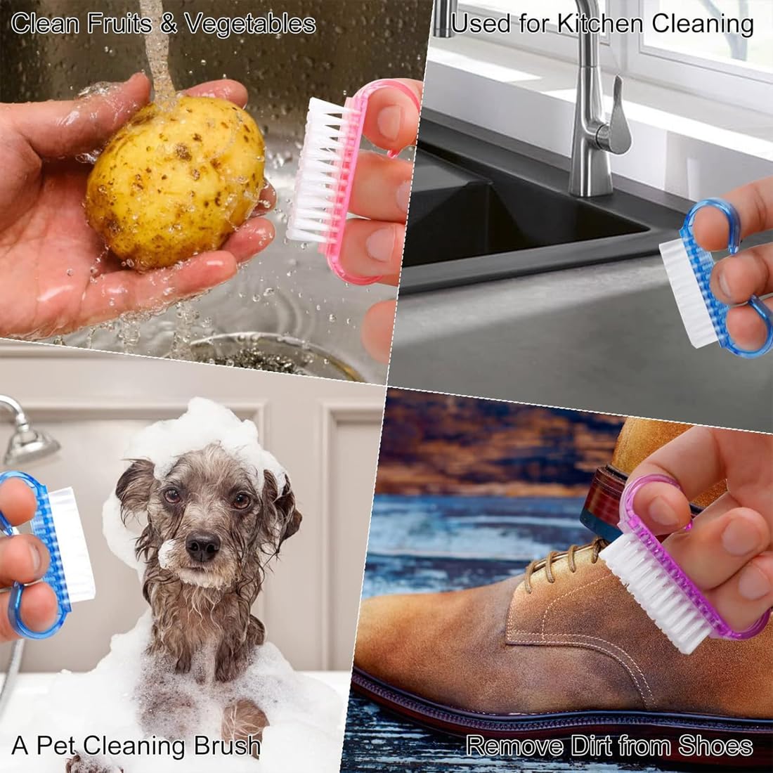 Spazzola Per Unghie, 8 Pezzi, Spazzolino Unghie Mani, Spazzola Per La Pulizia, Manico In Plastica, Per Pulizia Delle Unghie E Manicure