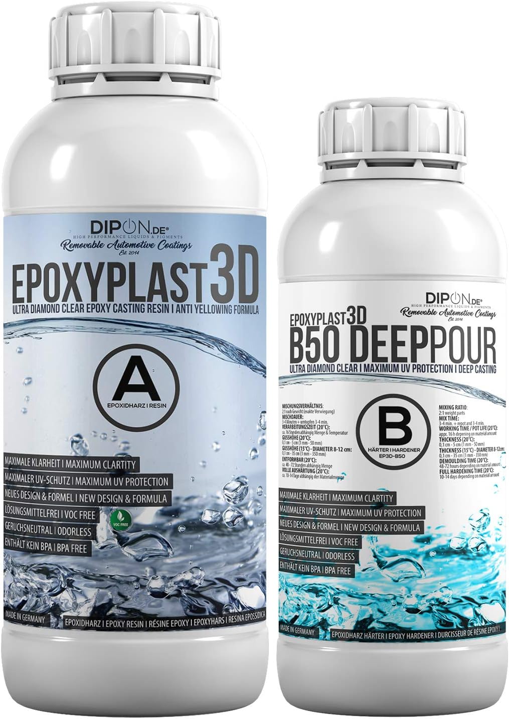 1,5 KG EpoxyPlast 3D B50 DEEP Pour Epoxy Resin, Ultra Diamond Clear, Maximum UV Resistance, River Table, Jewelry, Pouring, Crystal Clear Appearance, self-Leveling, Bubble Free, Cures Like Glass