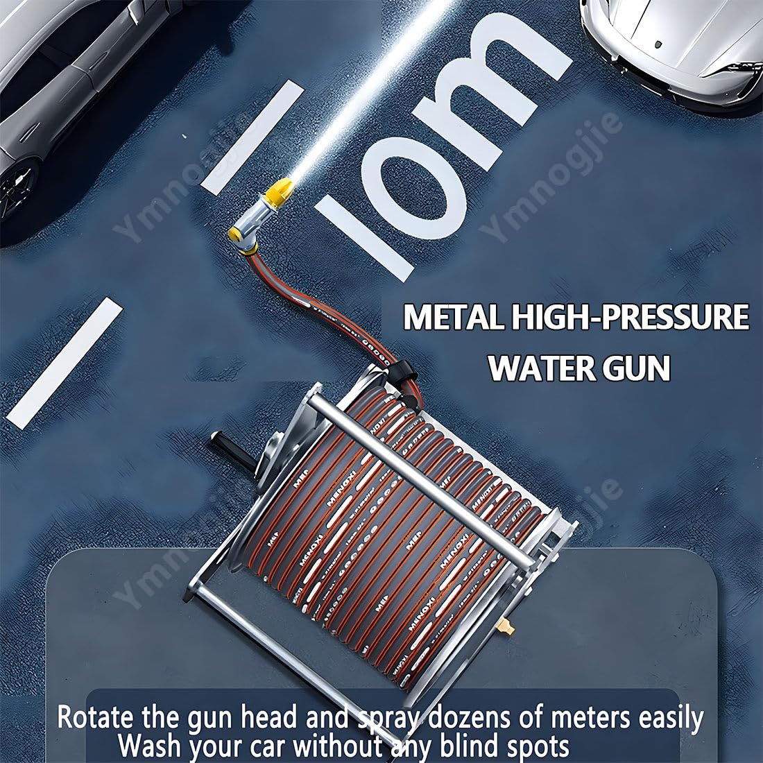 Carro Portamangueras Acero Inoxidable con Múltiples Patrones Rociado 30mHose | Carro Metal Inoxidable con Manguera Resistente Las Torceduras Y Pistola Rociadora Ajustable,para Riego Exterior,Lavado Autos