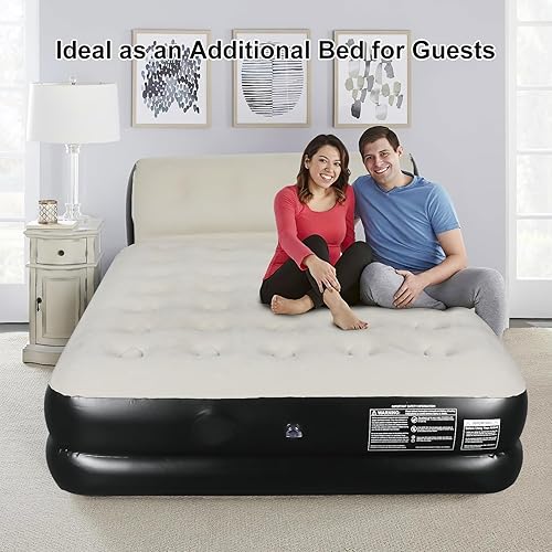 Miniatura 7 de Colchón de aire Queen con bomba inalámbrica integrada y cabecera integrada, colchón de aire inflable de 18 pulgadas, cama de aire inflable para el