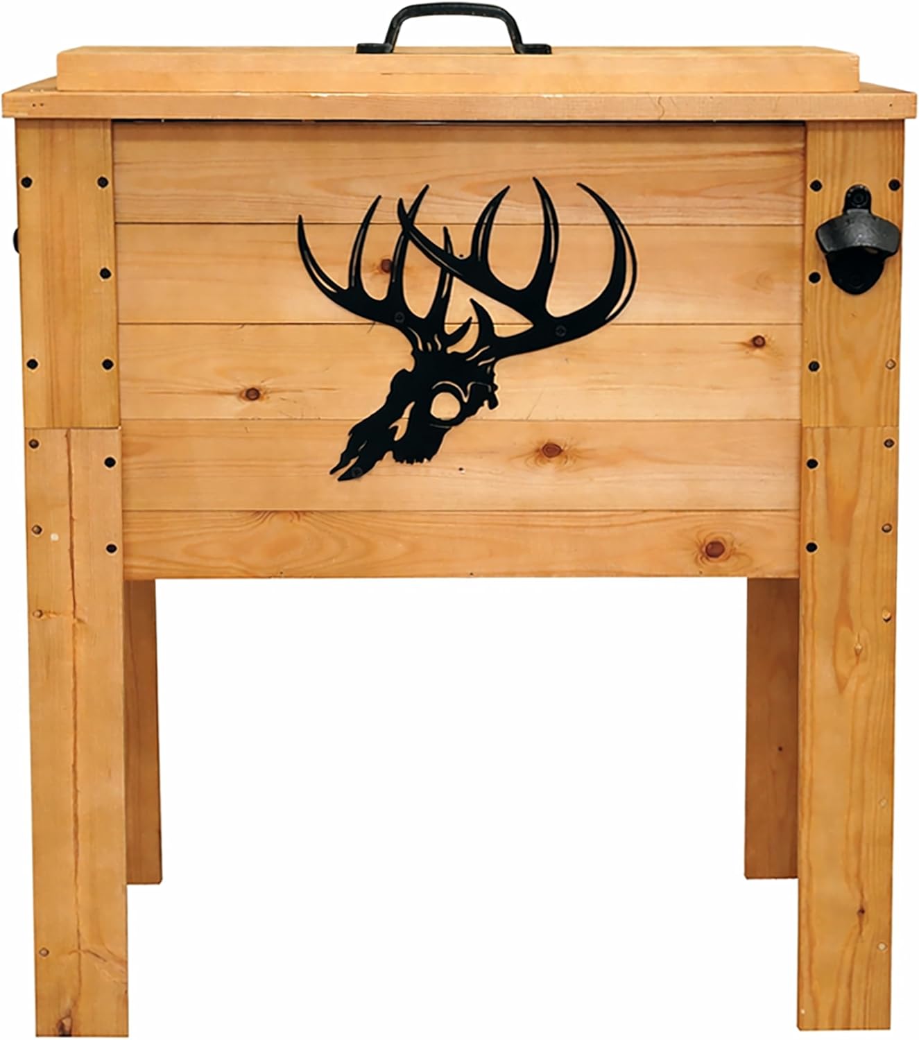 Backyard Expressions Rustic Wooden Patio Cooler with Bottle Opener & Drain Plug – Outdoor Beverage Cooler for Deck, Porch, Patio & Backyard Entertaining