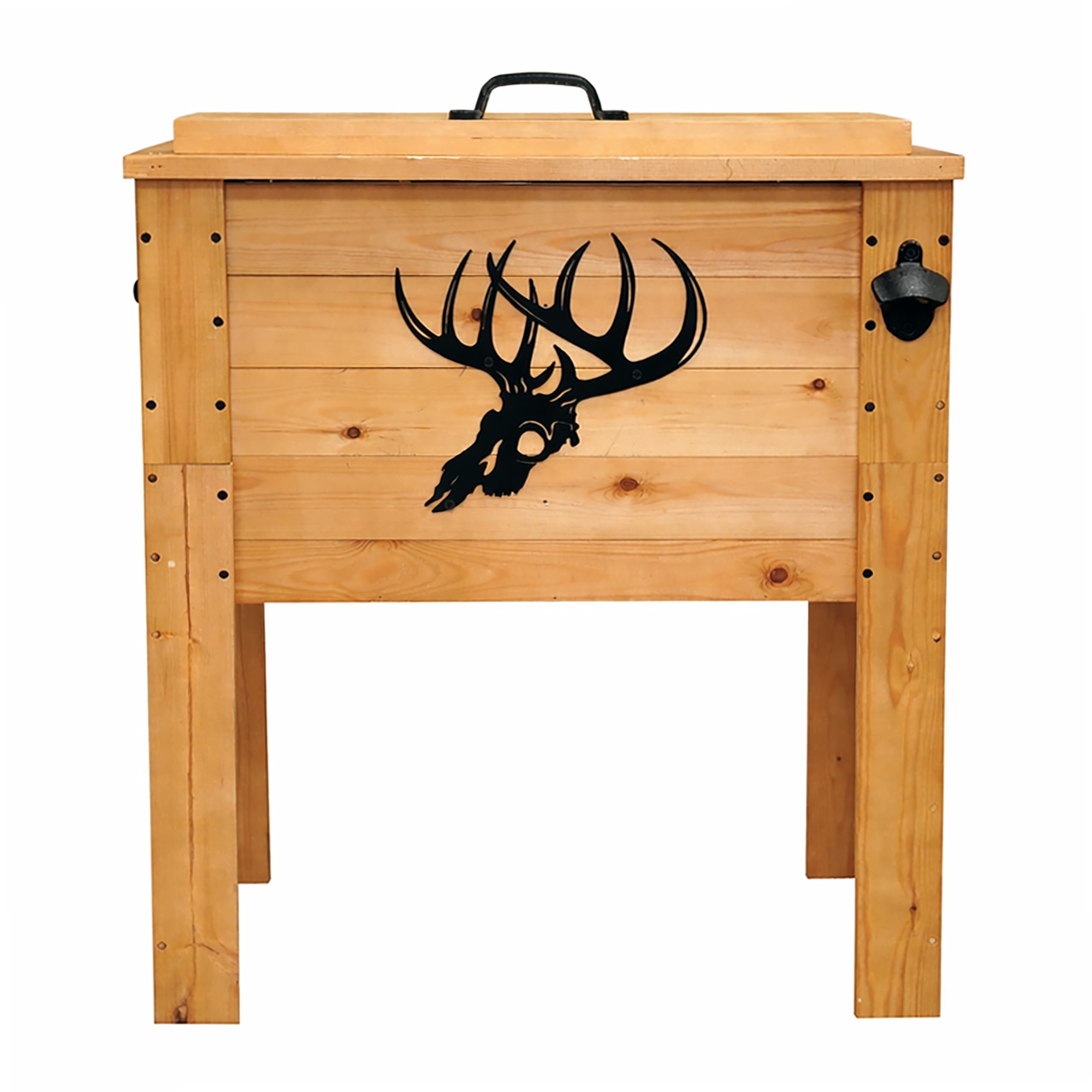 Backyard Expressions Rustic Wooden Patio Cooler with Bottle Opener & Drain Plug