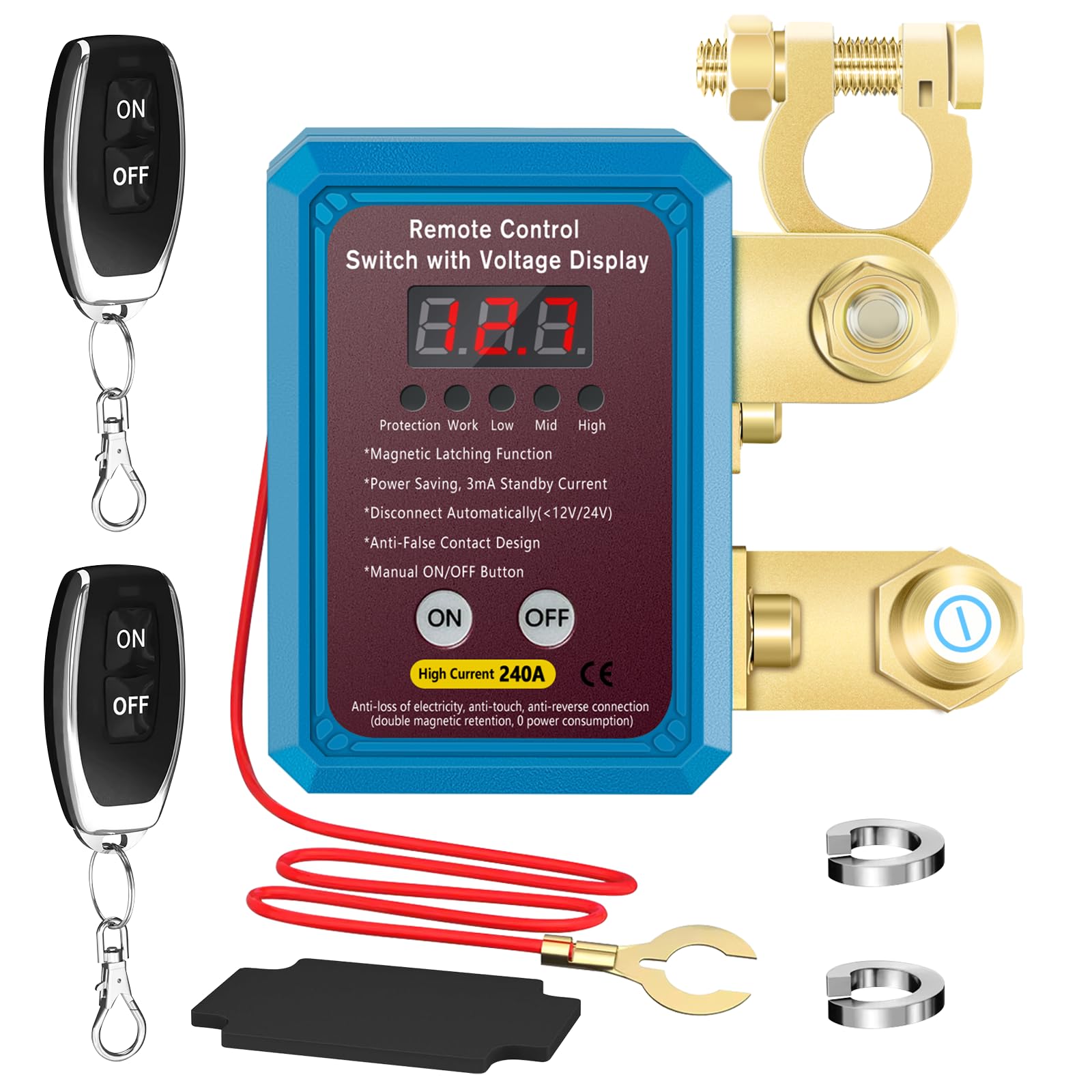 Interruttore isolatore batteria 240A 12 V telecomando con display di tensione a LED Interruttore di spegnimento automatico antifurto per auto camion barca