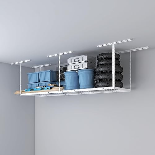 Vista 36 de Estante de almacenamiento de garaje de 4 x 8 pies, estante de almacenamiento de techo de metal resistente, de techo ajustable de 22 a 40 pulgadas