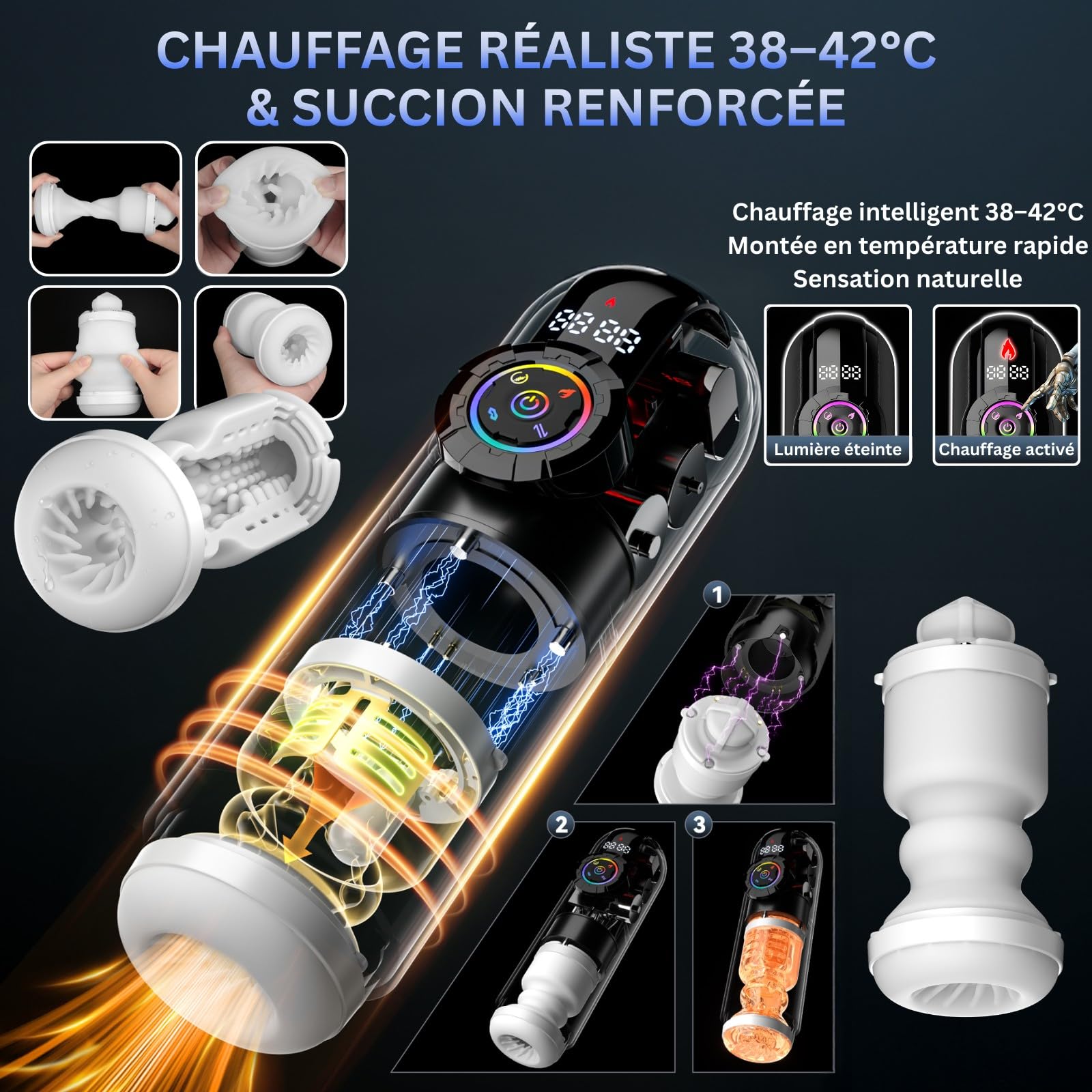 TITAN Masturbateurs Hommes Automatique – Masturbateur Électrique Télescopique à Succion et Rotation Silicone Doux Rechargeable chauffage écran LED, multi mode