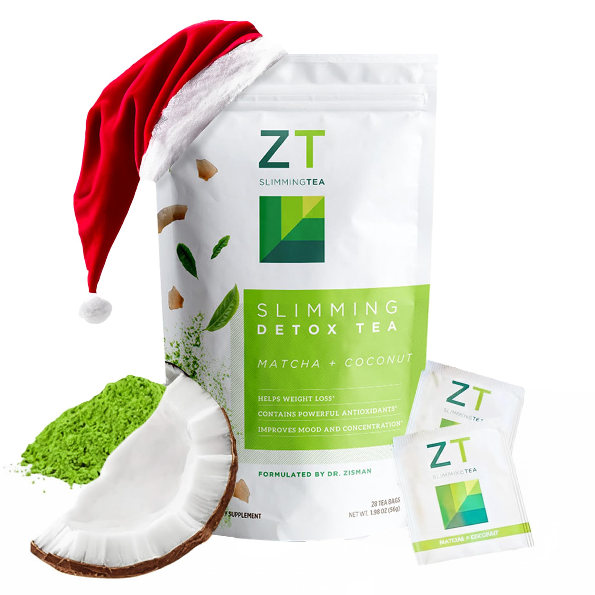 Dr. Zisman ZT Slimming - Matcha-Coconut Herbal Tea Blend with Senna Leaf- Antioxidant Effects - 28 Day Wellness Blend (28 Tea Bags)