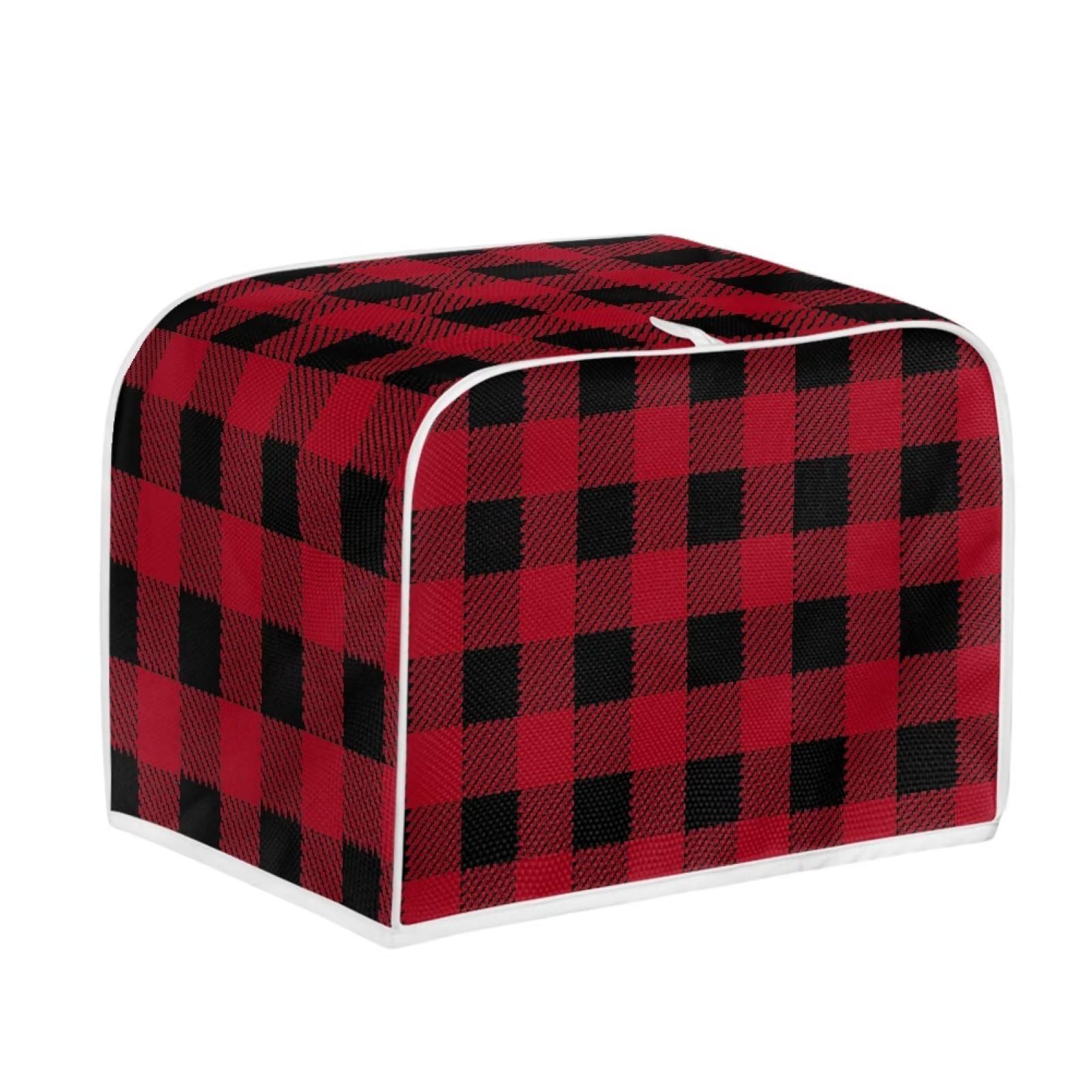 JSLXYYBQ 2-Slice Toaster Dust Cover - Black Red Buffalo Plaid Checked Toaster Cover with Pockets, Washable