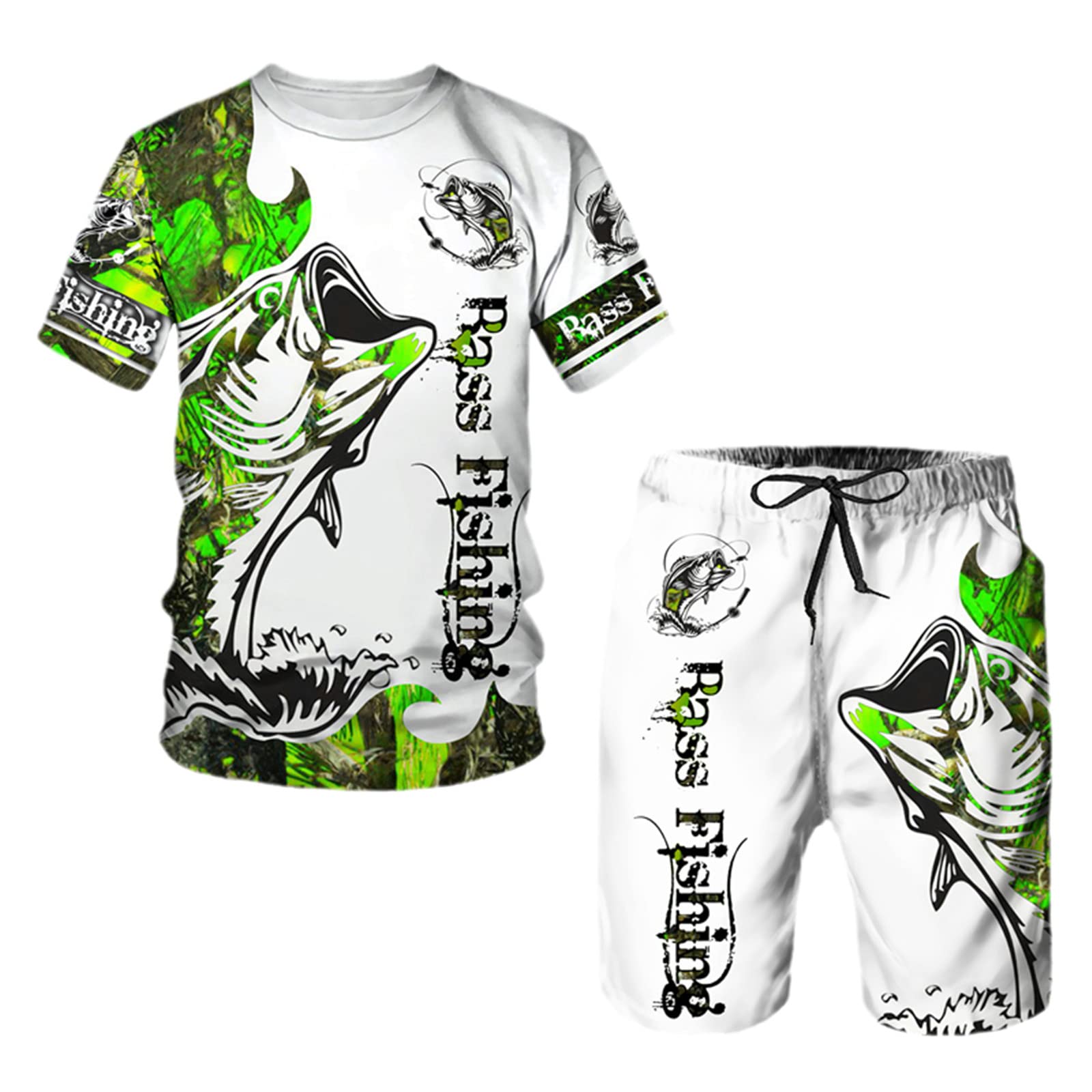 Verano Divertido 3D Impreso Camiseta/Pantalones Cortos/Patrón de Pesca de los Hombres O-Cuello de Manga Corta Ropa Deportiva Conjunto Cool 2 Unids Chándales