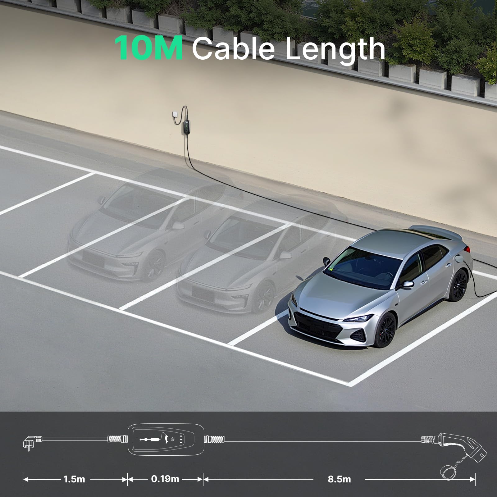 Kabel ładujący EV typu 2 z zestykiem ochronnym, 2-pinowy, 3,68 kW, jednofazowy [10-16 A] ładowarka EV z kablem do ładowania 10 m, wodoszczelna IP66, mobilna stacja ładująca z torbą do