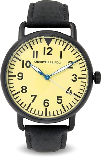 chotovelli Reloj piloto Flieger para hombre - esfera B-uhr beige, cristal abovedado, correa de cuero negro (Tipo.3), Verde, Retro