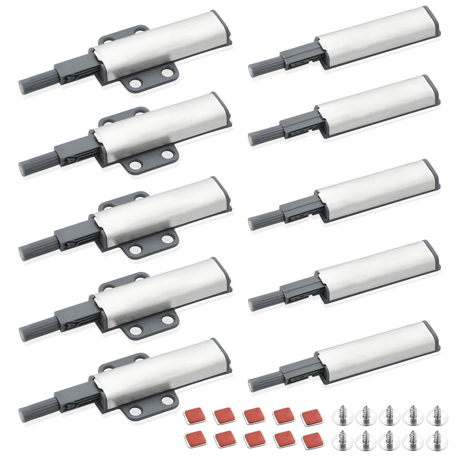Bjhyiz Sliver 10 Pcs Push Open Door Catches, Cabinet Magnetic Push Door Opener Catches Cupboard Push Latch Release Door For Wardrobe Kitchen Drawer Opener Cupboard
