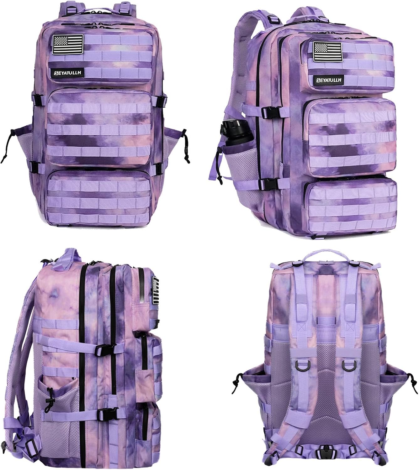 Military Tactical Backpack 55L for Men & Women Bug Out Bag Assault pack Molle Daypack Hiking Trekking Rucksack (Cloud Purple Tie Dyeing)