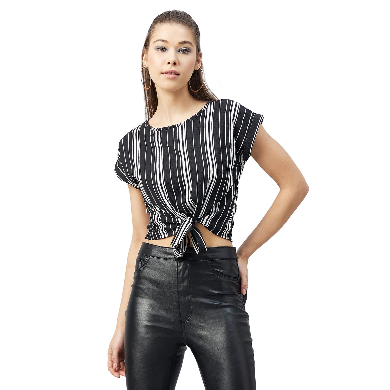 Women Crepe Sleeveless Knotted Crop Top-picture-29