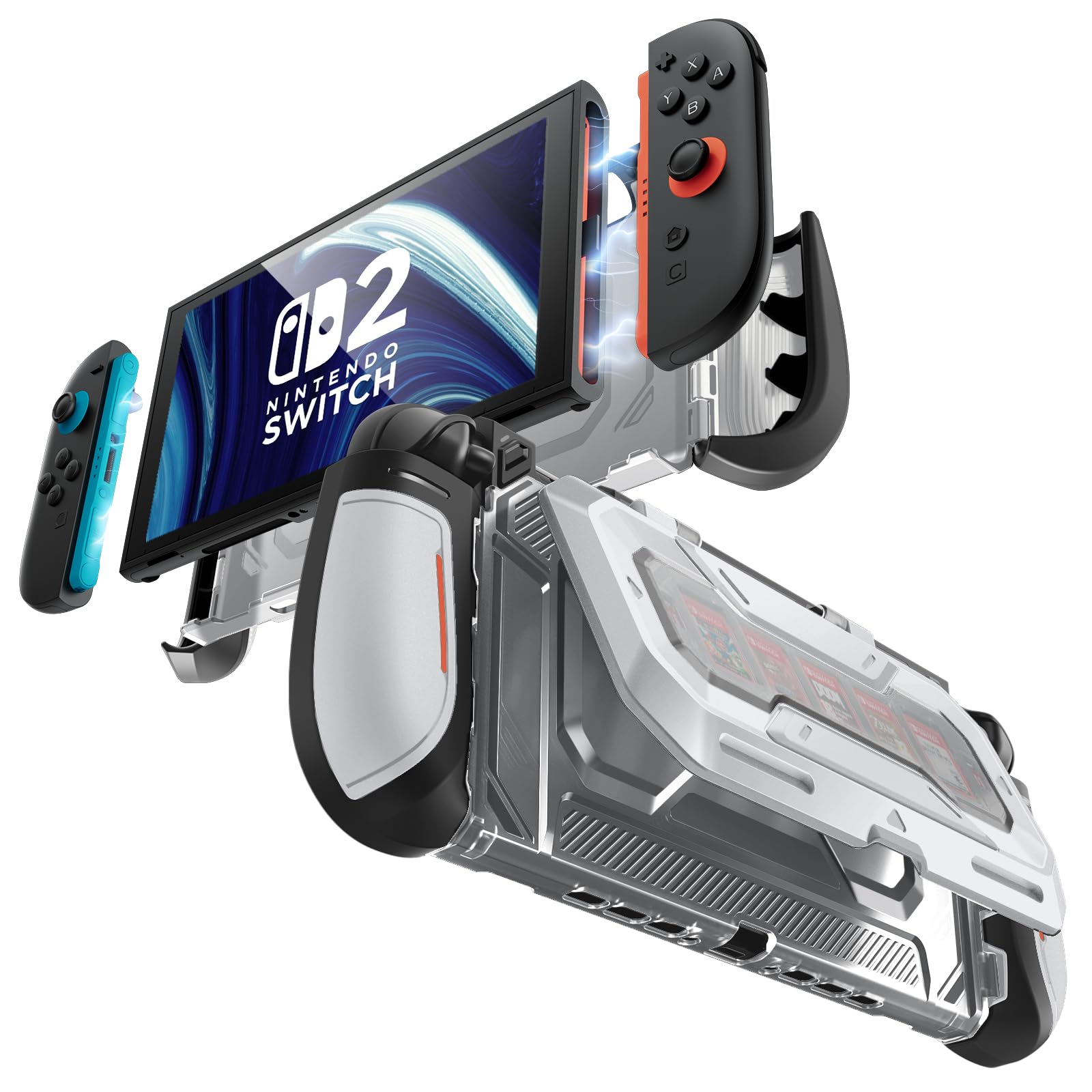Mumba Dockable for Nintendo Switch 2 Case with Flip Stand, [Titan] Ergonomic Switch 2 Grip Protective Cover Holds 5 Game Cards & 2 TF Cards TPU