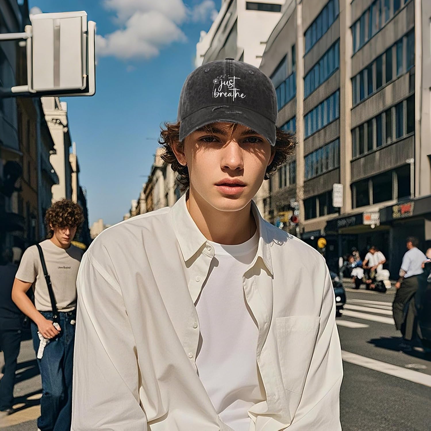 Just Breathe Dandelion Hat for Women Aesthetic Washed Distressed Baseball Cap Inspirational Mental Health Dad Ha - Image 5