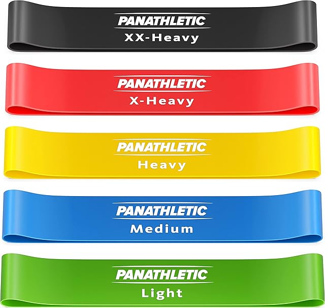 Panathletic Taśmy Oporowe - Gumy do Ćwiczeń, Zestaw 5 Gum o Różnych Oporach, Przewodnik z Ćwiczeniami, eBook, Torba  5x gumy treningowe, taśma do ćwiczeń fitness